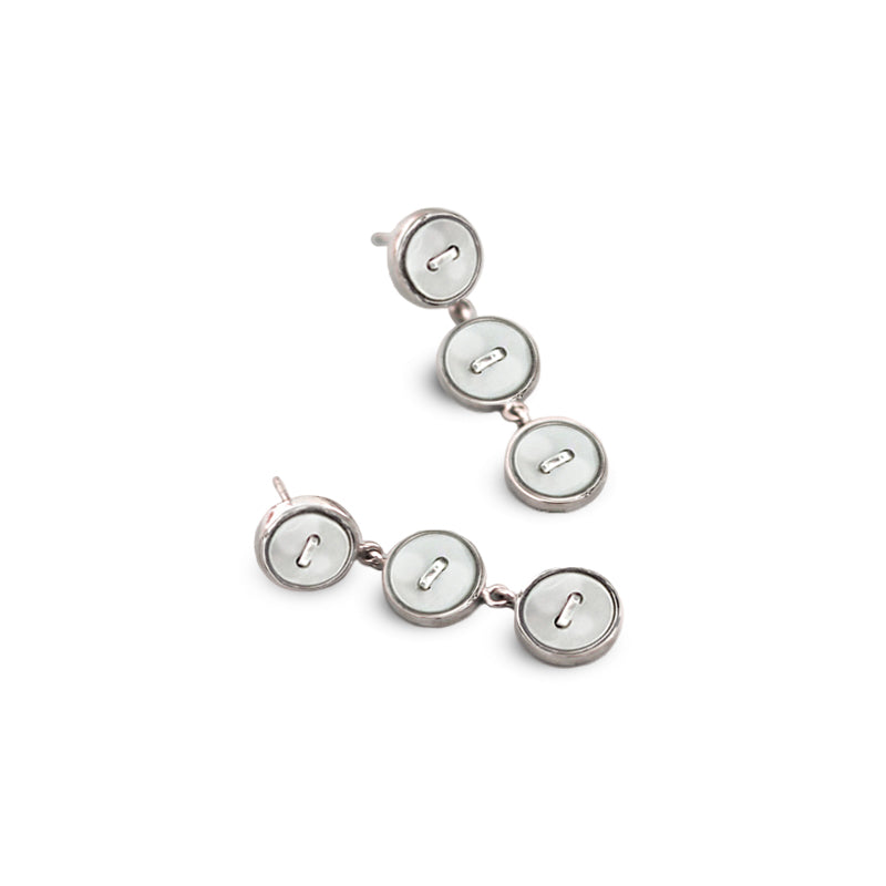 orecchini pendenti argento tre bottoncini madreperla bianca made in italy